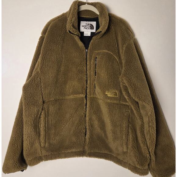 North Face Men’s XL Extreme Pile Fleece Zip Jacket Coat Khaki Brown Sherpa - Picture 1 of 10